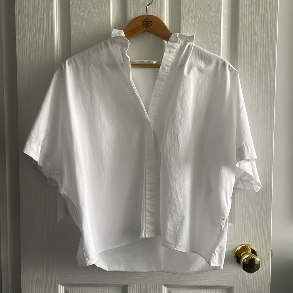 Zara White Boxy Crop Button Down Blouse